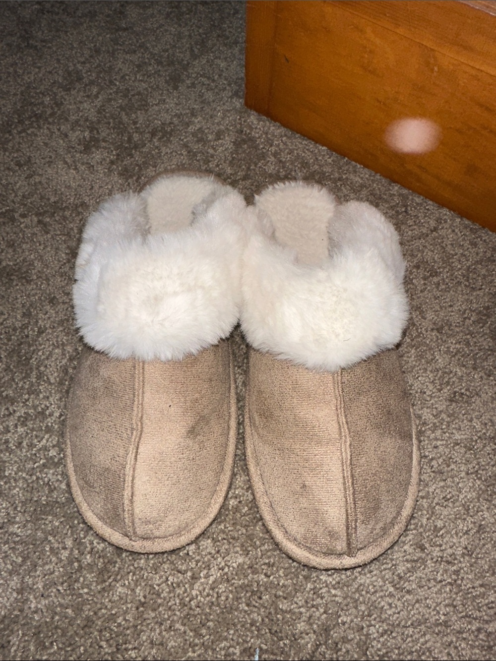 Cozy Faux Fur Lined Slippers - Taupe with White Cuff